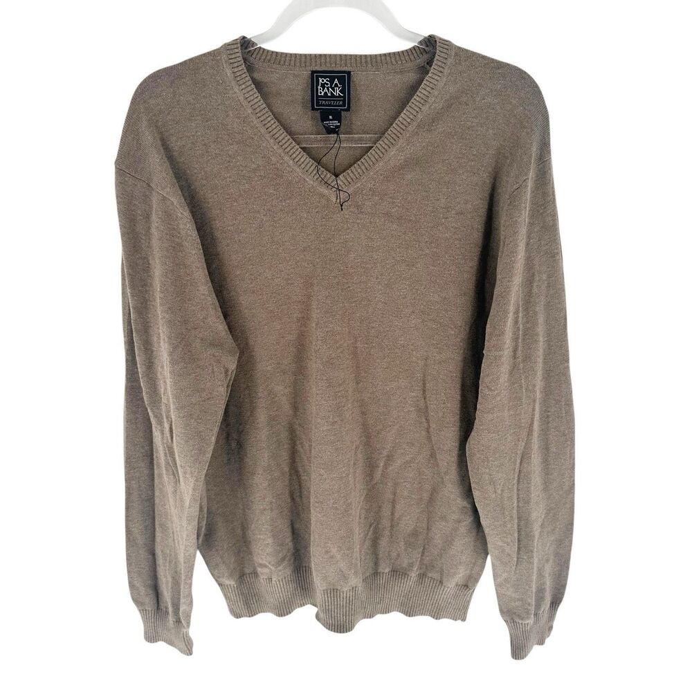 Jos A Bank Traveler Sweater Mens XL Brown V Neck Pullover Pima Cotton Office NEW